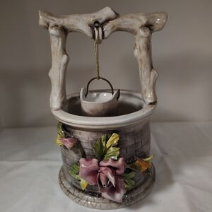 Ceramic Floral Well Accent - Pink and Green